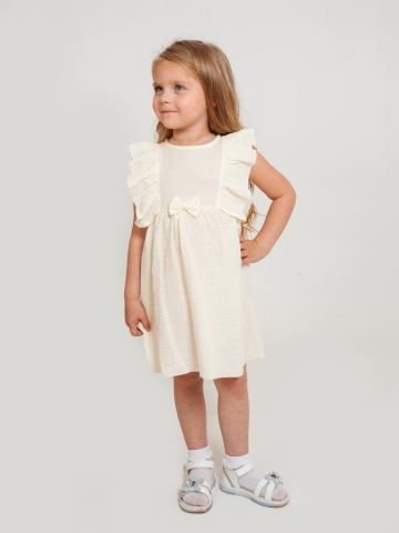 Купить 322-СЛ. Платье из муслина детское, хлопок 100% сливочный, р. 98,104,110,116 в Тольятти