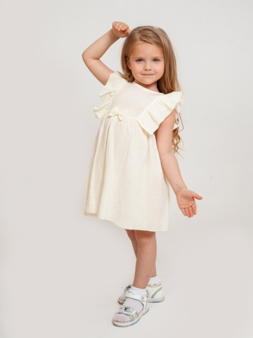 Купить 322-СЛ. Платье из муслина детское, хлопок 100% сливочный, р. 74,80,86,92 в Тольятти