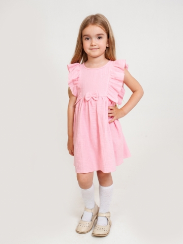 Купить 322-Р. Платье из муслина детское, хлопок 100% розовый, р. 74,80,86,92 в Тольятти