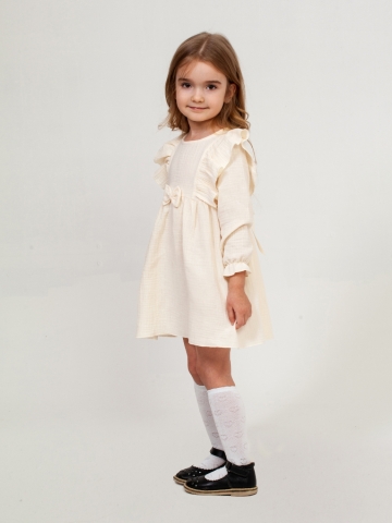 Купить 321-СЛ. Платье из муслина детское, хлопок 100% сливочный, р. 74,80,86,92 в Тольятти