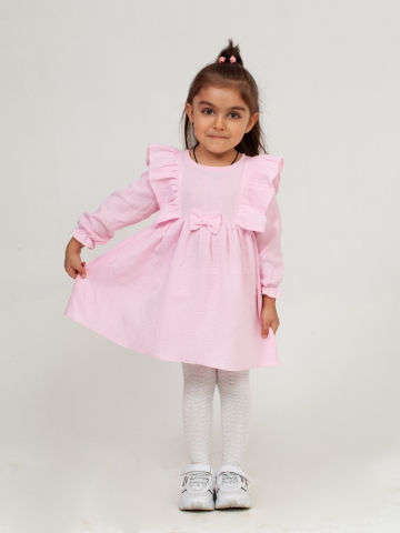 Купить 321-Р. Платье из муслина детское, хлопок 100% розовый, р. 74,80,86,92 в Тольятти